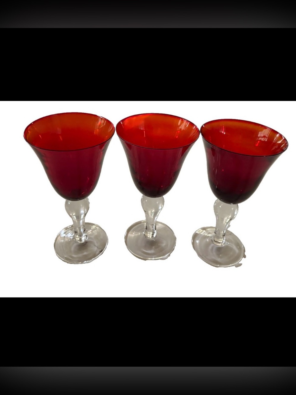 Red Stemmed Wine Glasses - Set of 3